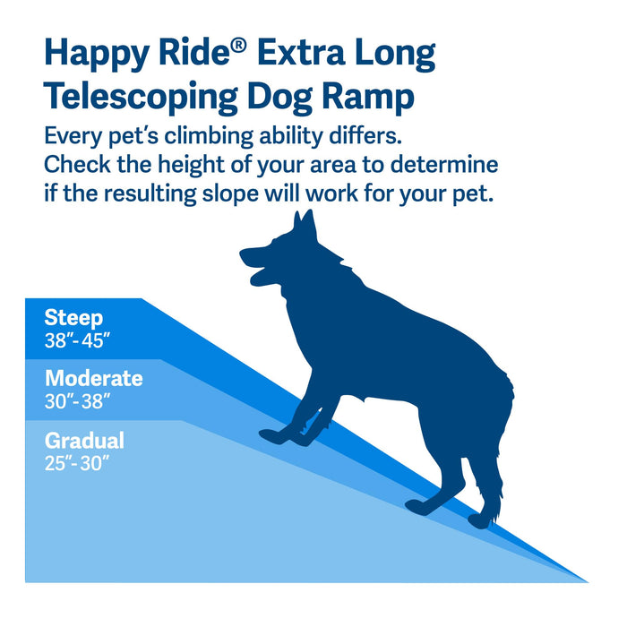 PetSafe Happy Ride Extra Long Telescoping Dog Ramp for Car – 20 in. Wide Ramp for Large Dogs – Slides Down and Locks for Easy Storage – for Tall Trucks, SUVs, and Cars – Weighs Only 18 Lb