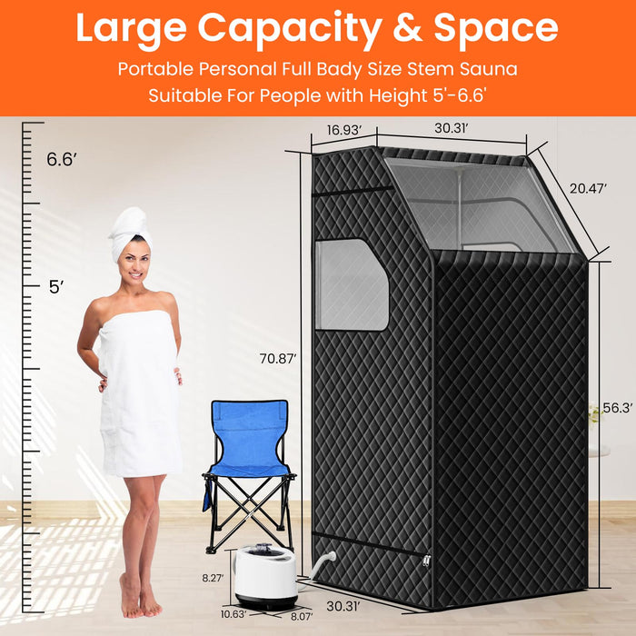 bsdonte Portable Sauna Box for Home, Personal Steam Sauna Tent with Timer, Remote Control, 1000W 2.6L Steamer, Folding Chair, 9 Levels Heating, Indoor Steam Room Full Body, Size 2.6’ x 2.6’ x 5.9’