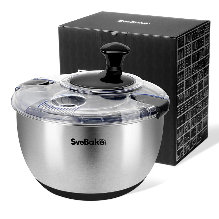 SveBake Salad Spinner Stainless Steel Large, Vegetable Washer with 4.2 Qts Bowl, Lettuce Cleaner and Dryer