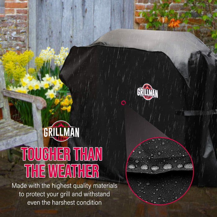 Grillman Large Rip-Proof Waterproof BBQ Grill Cover, 58"L x 24"W x 48"H, Black