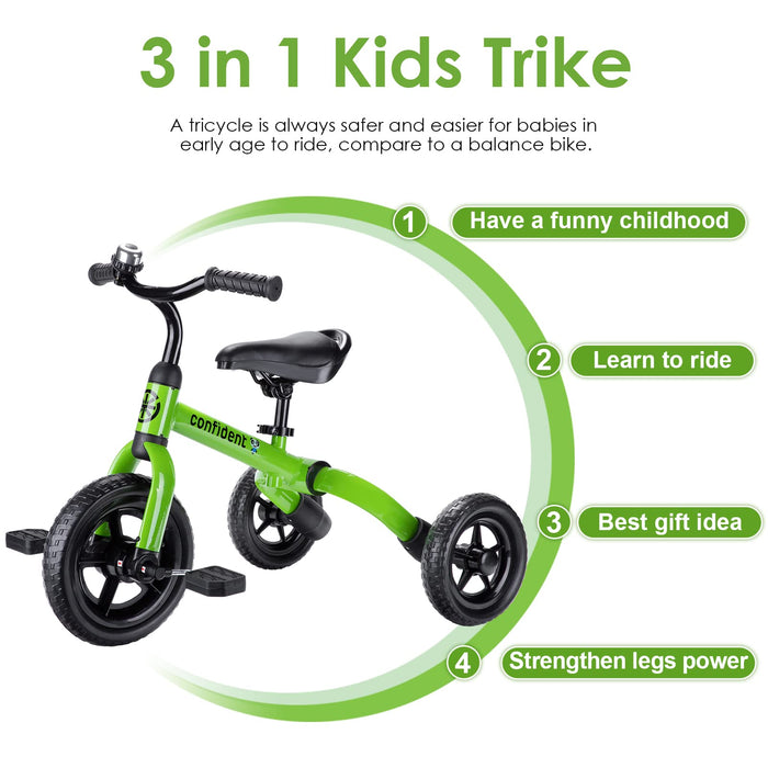 YGJT 3 in 1 Tricycle for Toddlers Age 2-5 Years Old, Folding Kids Balance Bikes with Adjustable Seat and Removable Pedal, Ride-on Toys for Infant, Gift for Baby Boys Girls Birthday(Green)