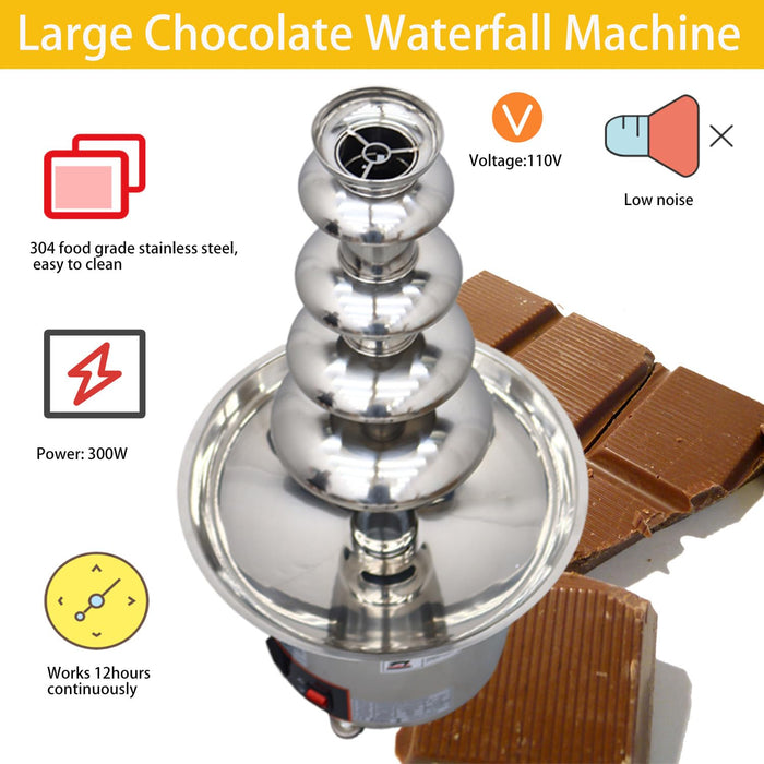 PreAsion Chocolate Fountain 110V Electric 5-Tiers Digital Chocolate Fountain Melting Machine Heating Fondue Fountain,12kg of chocolate