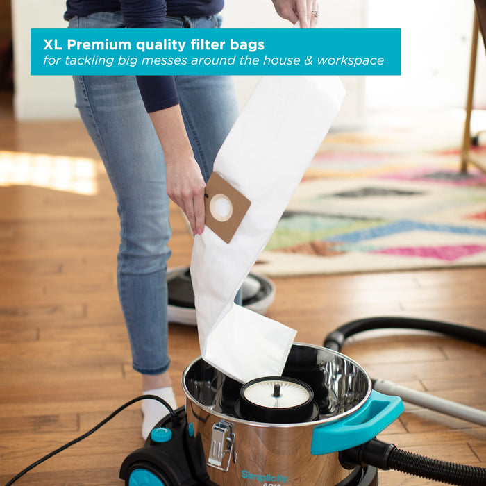 Simplicity Vacuums Brio Dry Canister Vacuum and Vacuum Bag Set Bundle, Heavy Duty Vacuum Cleaner for Hardwood and Tile, Rugs and More with Extra Vacuum Bag Set