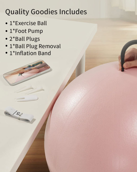 YOTTOY Anti-Burst Exercise Ball for Working Out, Yoga Ball for Pregnancy,Extra Thick Workout Ball for Physical Therapy,Stability Ball for Ball Chair Fitness with Pump (Pink)