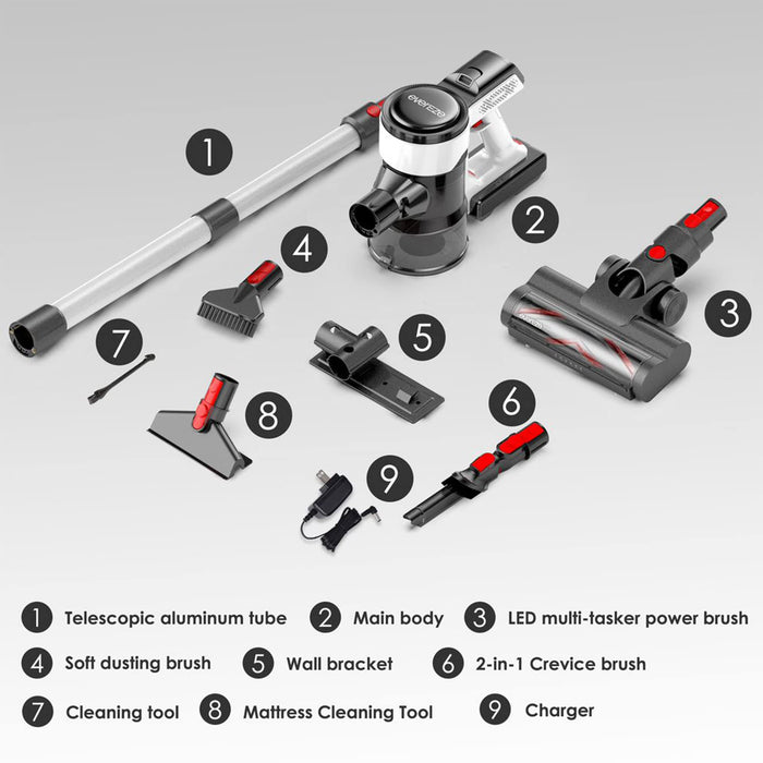 Evereze EVC3001 Cordless Stick Vacuum with 45 Minute Runtime, 1.1 Qt. Large Dust Cup, 3 in 1 Wall Mounted Accessory Storage, and LED Display