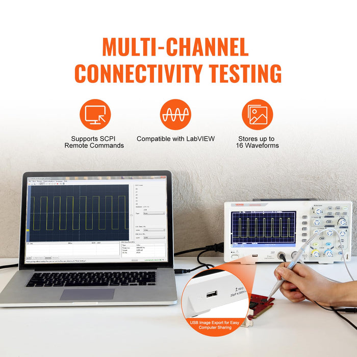 VEVOR Digital Oscilloscope, 1GS/S Sampling Rate, 100MHZ Bandwidth 2 Channels Portable Oscilloscope with 7-inch Color Screen, 30 Automatic Measurement Functions for Electronic Circuit Testing DIY……