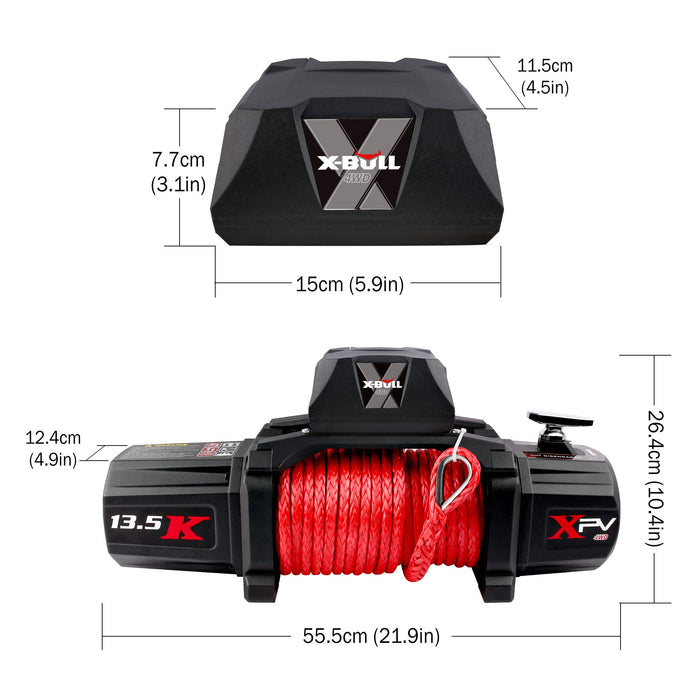 X-BULL Winch-13500 lb. Load Capacity Electric Winch Kit 12V Synthetic Rope,Waterproof IP67 Electric Winch with Hawse Fairlead, with Wireless Handheld Remote and Corded Control Recovery