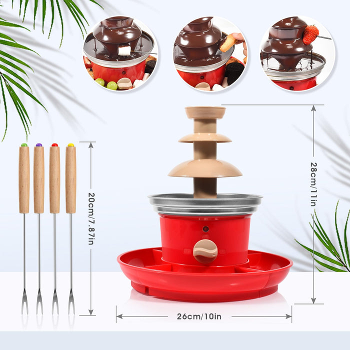 Chocolate Fountain, 3-Tier Mini Chocolate Fountain Machine with 4PCS Forks and Removal Serving Tray, Stainless Steel Electric Chocolate Fondue Fountain for Nacho Cheese, BBQ Sauce, Syrup, 20 OZ