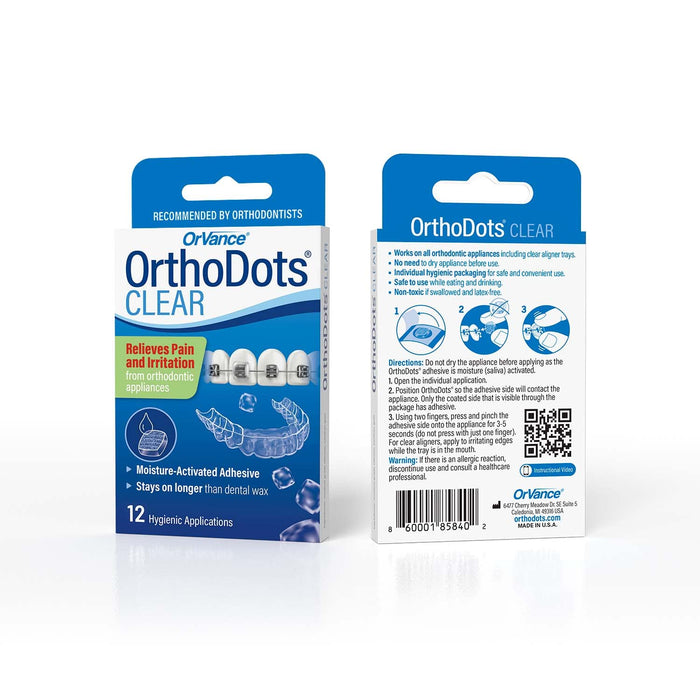 OrthoDots CLEAR – Moisture Activated Braces Wax Alternative for Pain Caused by Braces, Clear Aligner Trays, and Other Orthodontic Appliances. OrthoDots Stick Better and Stay on Longer than Dental Wax.