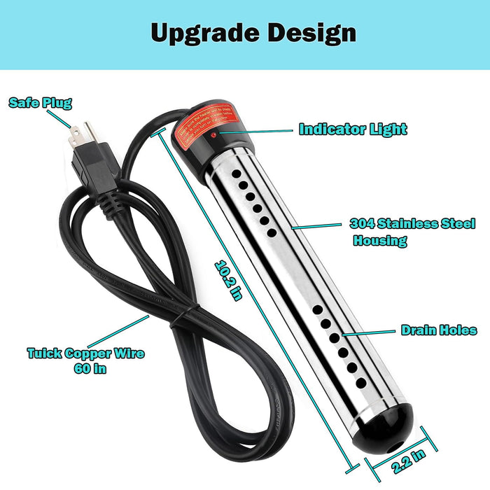 Laboomkey 2000W Immersion Water Heater,Portable Bucket Heater with Digital LCD Thermometer, Stainless Steel Guard Anti-scalding Submersible Water Heater for Pool Bathtub,UL Listed