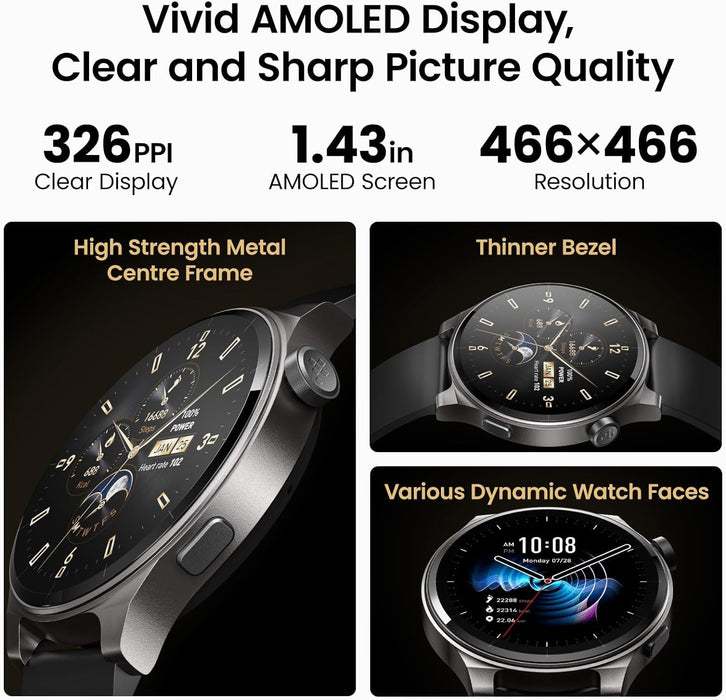 TOZO S5 Smart Watch (Answer/Make Calls), 1.43’’ AMOLED Smart Watches for Men Women 100+ Sport Modes Fitness Watch with Blood Oxygen/Sleep/Heart Rate Monitor, IP68 Waterproof Smartwatch, Silicone Band