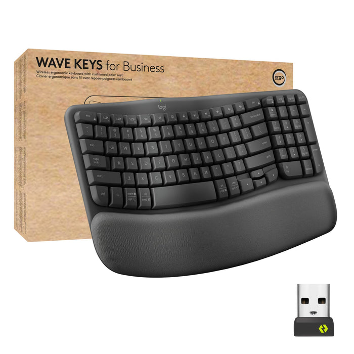 Logitech Wave Keys for Business, Wireless Ergonomic Keyboard with Cushioned Palm Rest, Secure Logi Bolt Technology, Bluetooth, Compatible with Windows/Mac/Chrome/Linux - Graphite