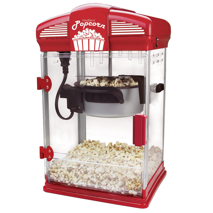 West Bend Stir Crazy Movie Theater Popcorn Popper with Nonstick Popcorn Kettle, Measuring Tool and Popcorn Scoop for Gourmet Popcorn Machine , 4 Qt., Red