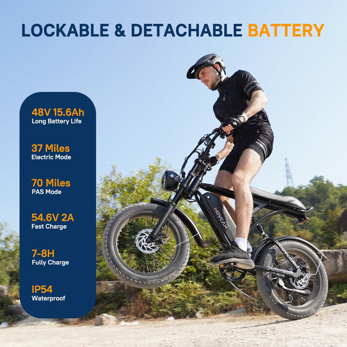 Movcan V60 Electric Bike for Adults, 1000W Motor 30MPH Top Speed 20” Fat Tire Electric Bike, 48V 15.6Ah Removable Battery Ebike, 7-Speed Full Suspension Electric Dirt Bike, Black