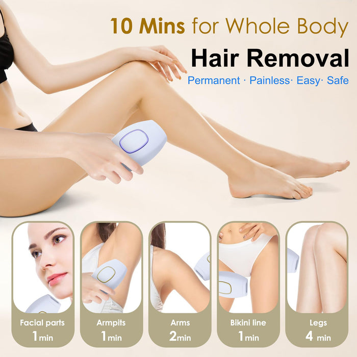 IPL Hair Removal Device Laser Painless Permanent Hair Remover Silky Skin for Women,Safe Gentle At-Home Use for Armpits, Back, Armas, Legs，Bikini line and Full Body (White)