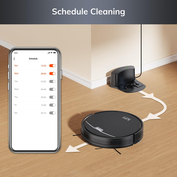 ILIFE V9 Robot Vacuum and Mop Combo, 3000Pa Strong Suction Robot Vacuum Cleaner with Gyro Navigation, App/Alexa Control, for Pet Hair, Hard Floor, Low Carpet, 2.4GHz WiFi Only, Black