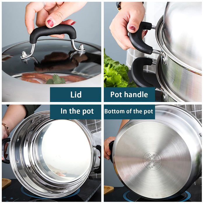 MANO Steamer Pot for Cooking 11 inch Steam Pots with Lid 2-tier Multipurpose Stainless Steel Steaming Pot Cookware with Handle for Vegetable, Dumpling, Stock, Sauce, Food