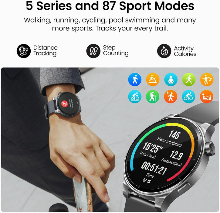 TOZO S5 Smart Watch (Answer/Make Calls), 1.43’’ AMOLED Smart Watches for Men Women 100+ Sport Modes Fitness Watch with Blood Oxygen/Sleep/Heart Rate Monitor, IP68 Waterproof Smartwatch, Silicone Band