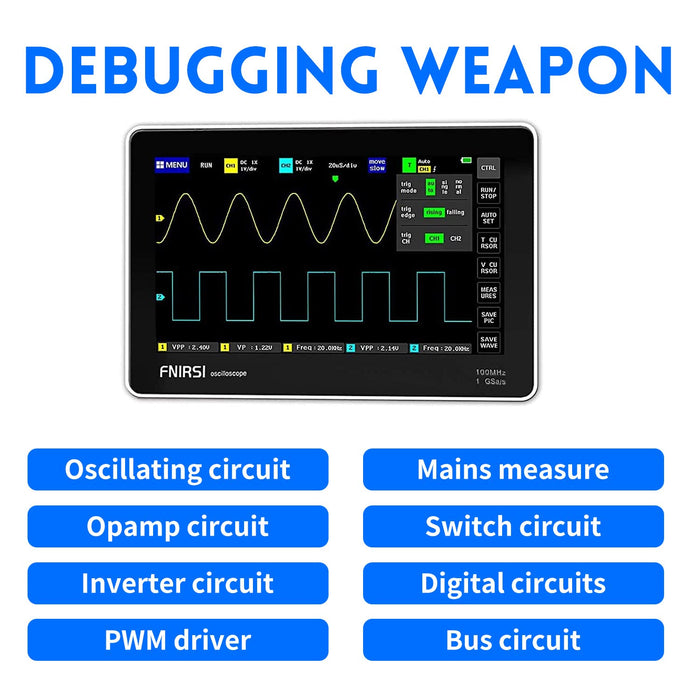 FNIRSI 1013D Plus Oscilloscope - Portable Handheld Tablet Oscilloscope with 100X High Voltage Probe, 2 Channels 100Mhz Bandwidth 1GSa/s Sampling Rate 7" TFT LCD Touch Screen