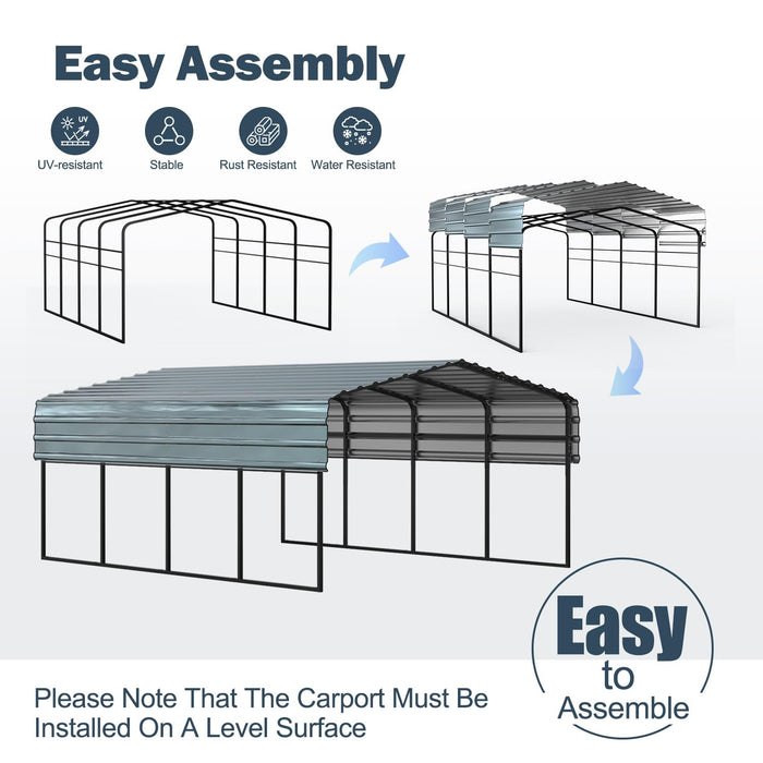 EROMMY 12x20 FT Metal Carport, 12' x 20' x 8.6' Heavy Duty Carport Canopy with Galvanized Metal Roof and Frame for Pickup, Boat, Car and Tractors