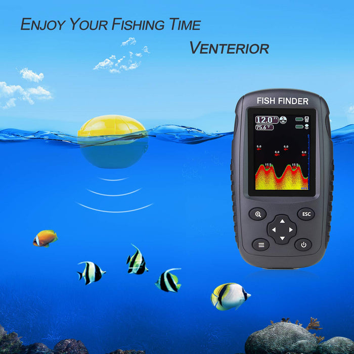 Venterior Portable Rechargeable Fish Finder Wireless Sonar Sensor Fishfinder Depth Locator with Fish Size, Water Temperature, Bottom Contour, Color Display