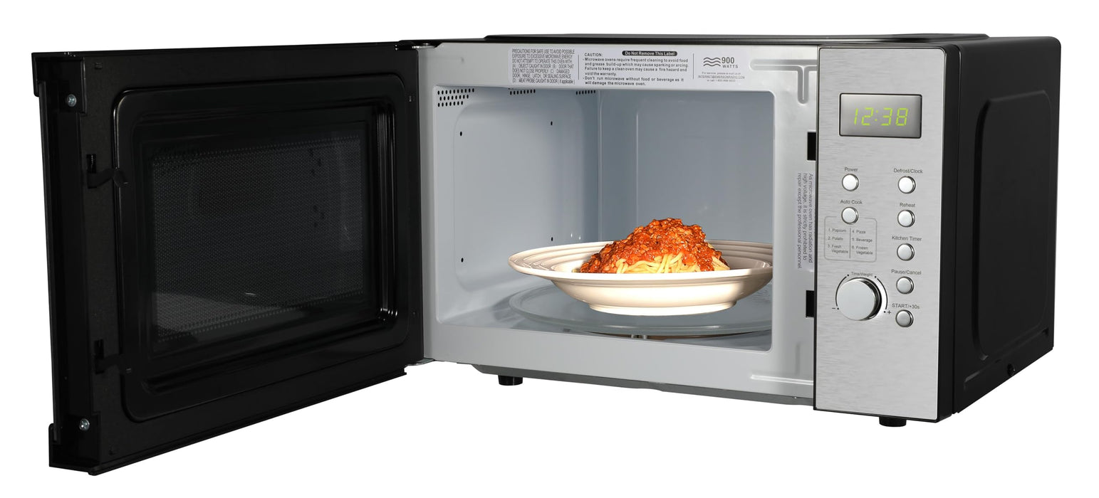 Emerson MW9005SS Compact Countertop Microwave Oven with Button Control, LED Display, 900W 5 Power Levels, 6 Auto Menus, Glass Turntable and Child Safe Lock, 0.9 Cu. Ft, Stainless Steel