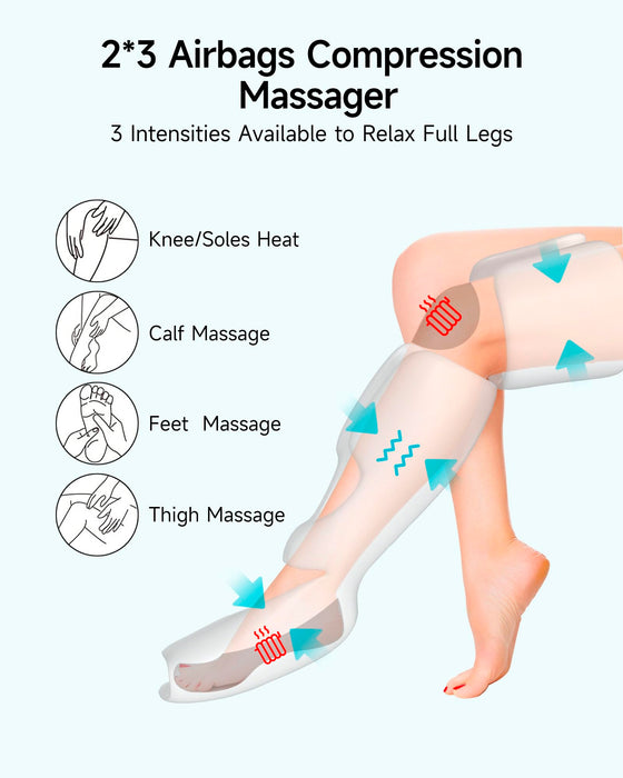 ALLJOY Leg Massager, Leg Air Compression Massager for Circulation and Pain Relief,2 Heat Levels Foot/Knee Massager,6 Modes with Memory Function Controller, Full Leg Massager, Gift for Women Men