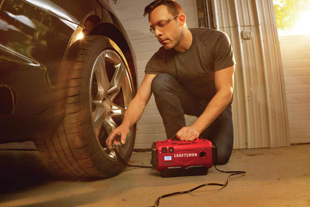 CRAFTSMAN V20 Tire Inflator, Portable Air Compressor, 3 Modes: Cordless, 120V Corded, and 12V Car Adapter, Air Pump, Battery Sold Separately (CMCE520B)