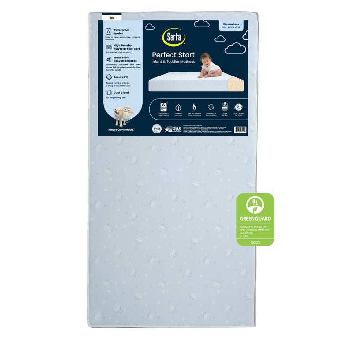 Serta Perfect Start Dual Sided Baby Crib Mattress & Toddler Mattress - Waterproof - 6" Premium Sustainably Sourced Fiber Core - GREENGUARD Gold Certified – 7 Year Warranty - Made in USA