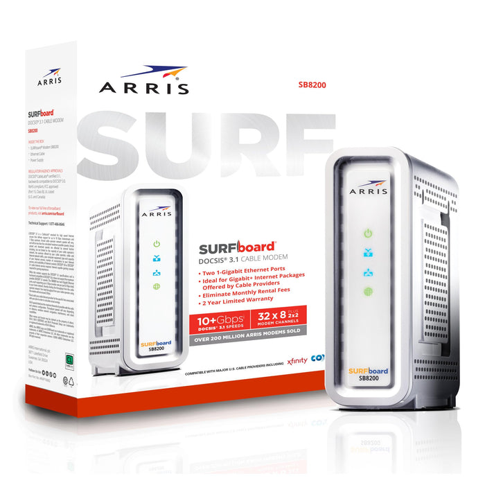 ARRIS (SB8200) - Cable Modem - Fast DOCSIS 3.1 , Approved for Comcast Xfinity, Cox, Charter Spectrum, & more | 1 Gbps Max Internet Speed, 4 OFDM Channels