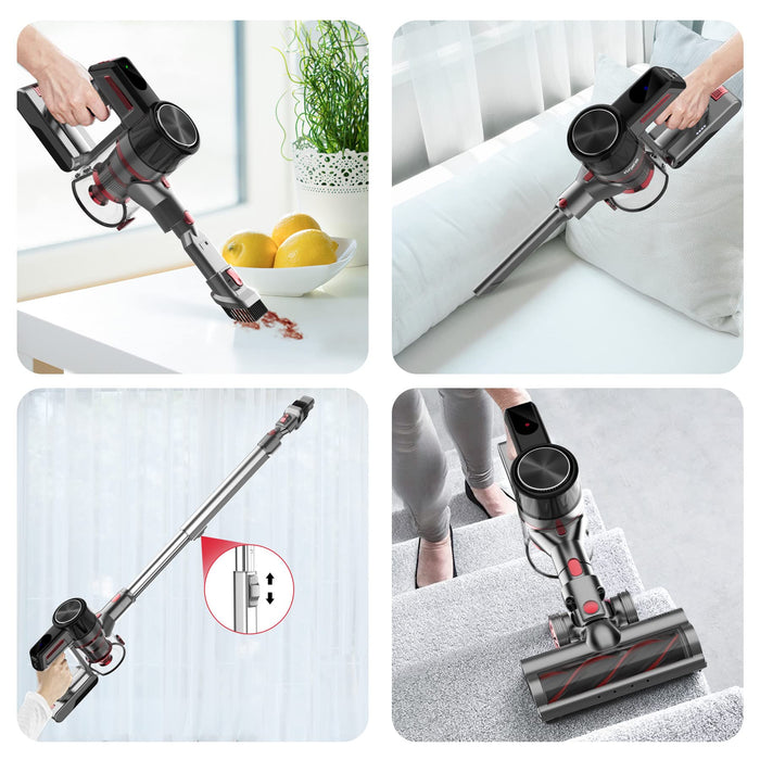 Yunjetek Cordless Vacuum Cleaner, 300W Brushless Motor with 26Kpa Powerful Suction Stick Vacuum, Up to 45Mins Max Runtime Detachable Battery