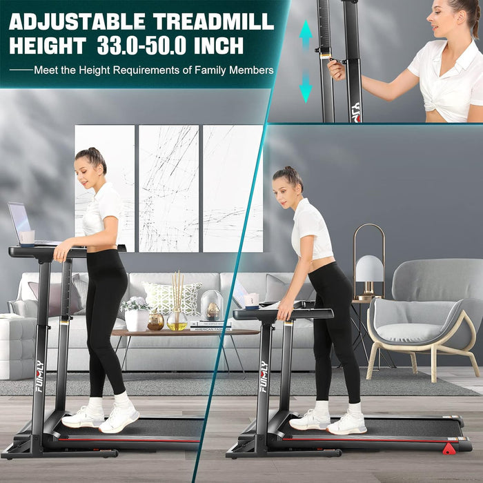 Treadmill with Desk Workstation & Adjustable Height, 300 LBS Weight Capacity, Folding Treadmill with Incline, Bluetooth Speaker & App, Portable Walking Pad Treadmill with Desktop for Home Office