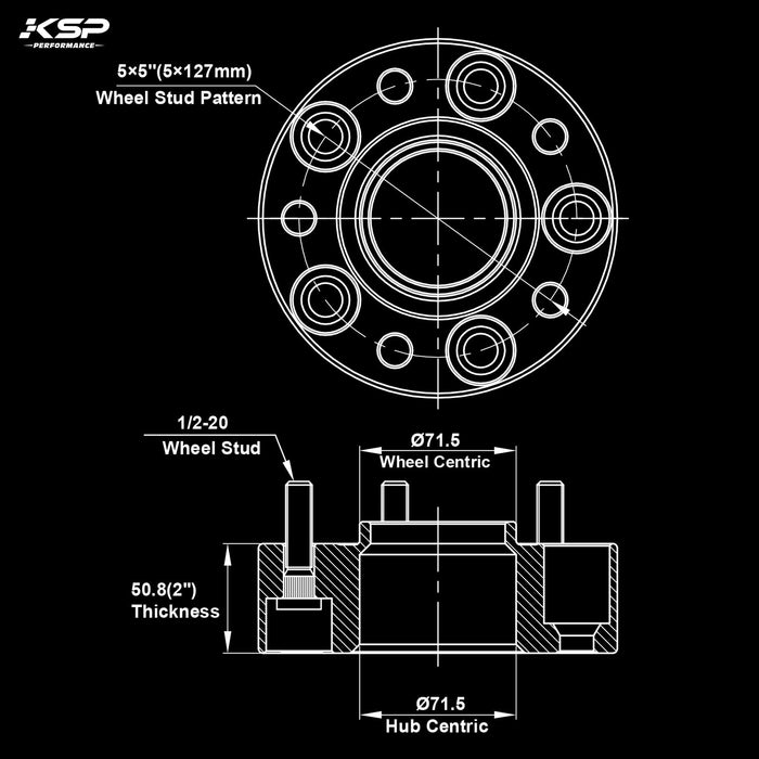 KSP PERFORMANCE 5x5 Wheel Spacers for JK XK WJ WK, 2" 50mm Hubcentric Spacers with 1/2-20 Studs 71.5mm Bore Forged for 1999-2010 Grand Cherokee, 2005-2010 Commander, 2007-2018 Wrangler, 4Pcs Blue