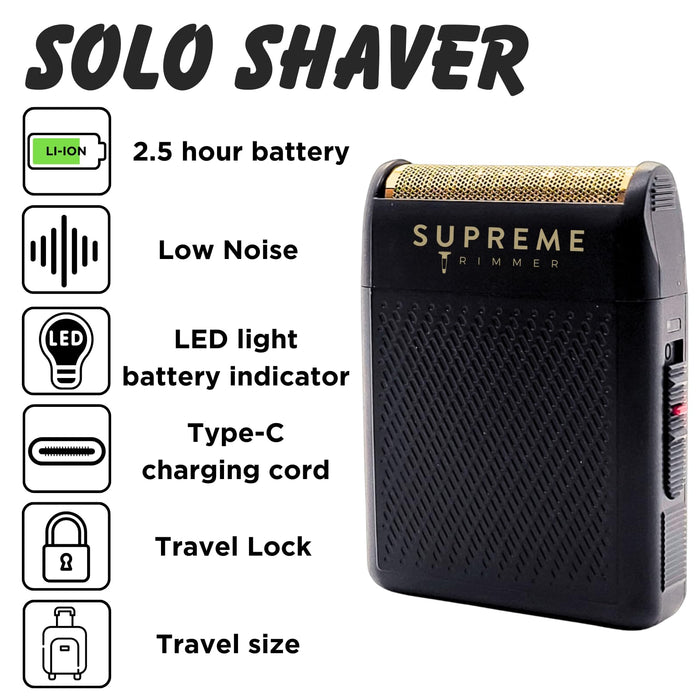 Supreme Trimmer Solo Mens Single Foil Shaver STF101 (150 Min Runtime) Cordless Powerful USB-C Mini Size Travel Razor for Barbers, & Home use| Black