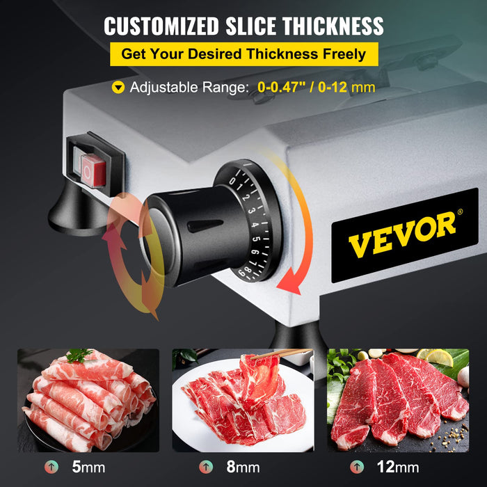 VEVOR Commercial Meat Slicer, 10 inch Electric Food Slicer, 240W Frozen Meat Deli Slicer, Premium Chromium-plated Steel Blade Semi-Auto Meat Slicer For Commercial and Home use (10IN-240W)