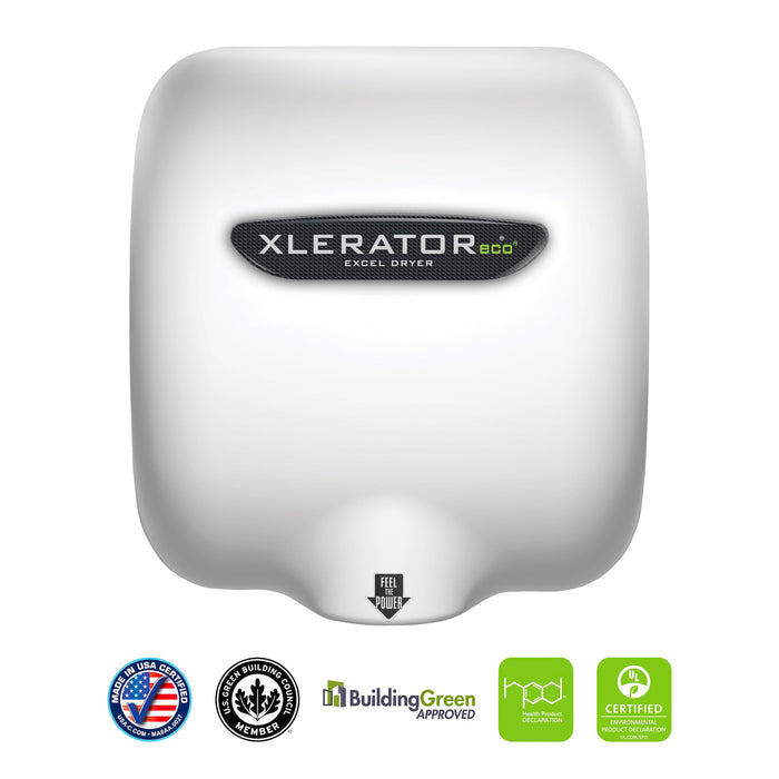 Excel Dryer XLERATOReco XL-BW-ECO Hand Dryer, No Heat, White Thermoset Resin (BMC) Cover, Automatic Sensor, Surface Mounted, LEED Credits, GreenSpec Listed, Commercial Hand Dryer, 500 Watts