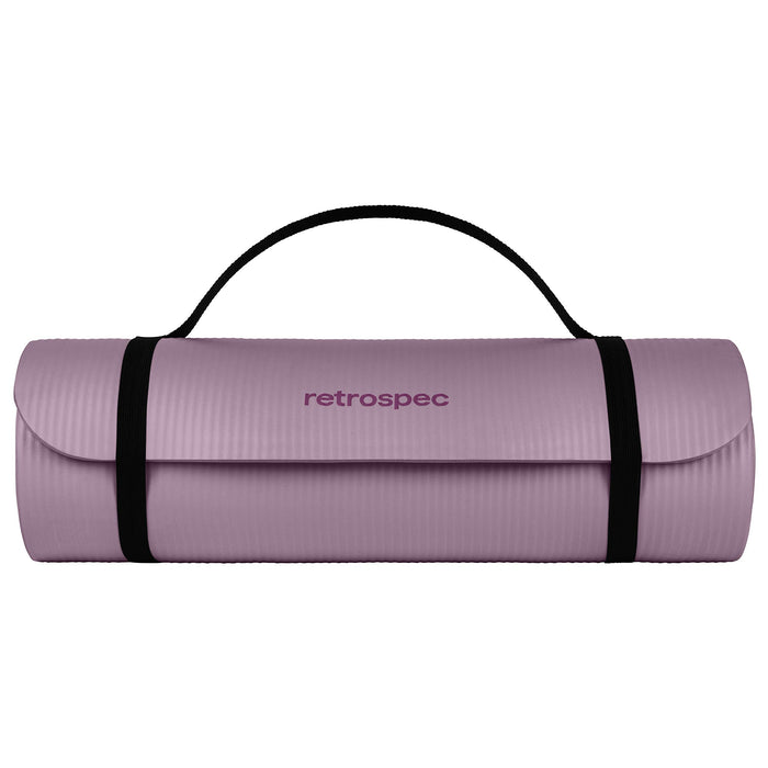 Retrospec Solana Yoga Mat 1/2" Thick w/Nylon Strap for Men & Women - Non Slip Excercise Mat for Yoga, Pilates, Stretching, Floor & Fitness Workouts, Violet haze