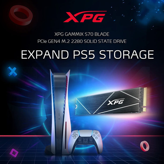 XPG 1TB GAMMIX S70 Blade - Works with Playstation 5, PCIe Gen4 M.2 2280 Internal Gaming SSD Up to 7,400 MB/s (AGAMMIXS70B-1T-CS)