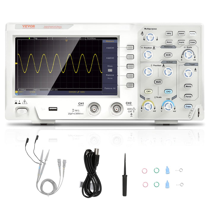 VEVOR Digital Oscilloscope, 1GS/S Sampling Rate, 100MHZ Bandwidth 2 Channels Portable Oscilloscope with 7-inch Color Screen, 30 Automatic Measurement Functions for Electronic Circuit Testing DIY……