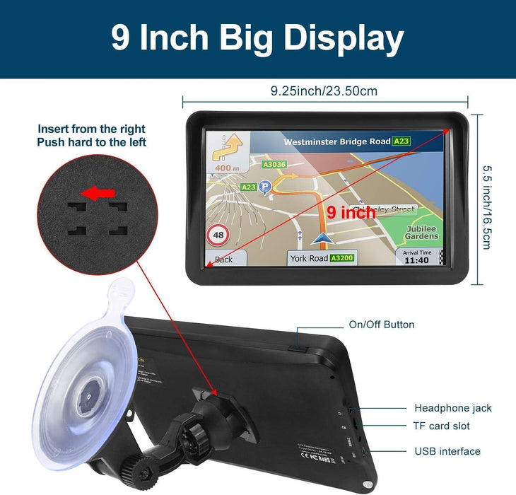 GPS Navigation for Car （9 Inch） Slimline Touch Screen Real Voice Direction ，USA Edition 2024 (Free Lifetime Updates) Turn-by-Turn Voice and Lane Guidance, Speed and Red Light Warning (American Brand)