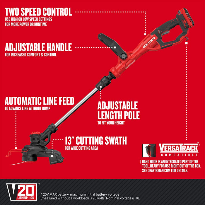 CRAFTSMAN V20 WEEDWACKER String Trimmer & Edger, Cordless (CMCST900D1)