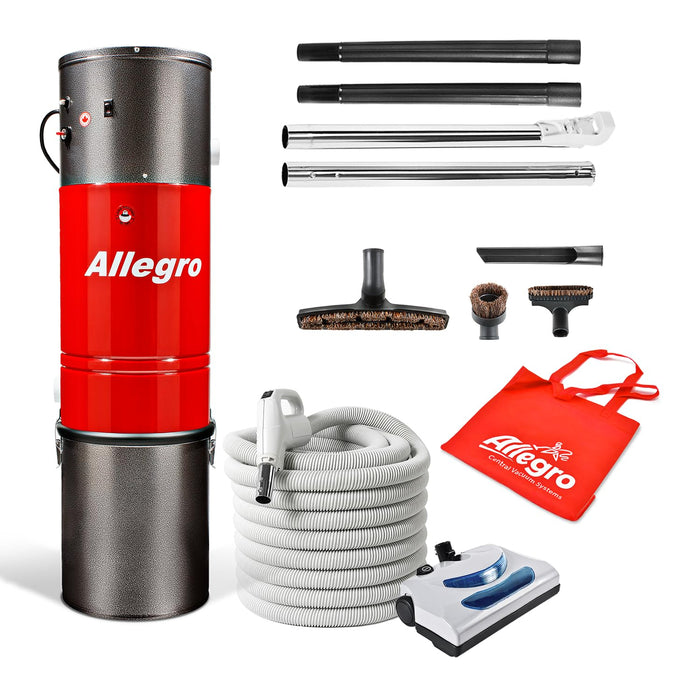 Allegro MU4100 Heavy Duty Powerful Central Vacuum System, Tangeantial Bypass Ametek Lamb Motor, Bagless System and Utility Port, Premium Deluxe Electric Accessory Kit, All in Package (30 ft, Pigtail)