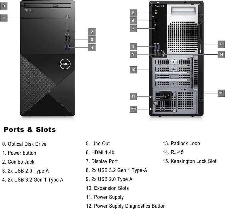 Dell Vostro 3910 Desktop Computer | 12th Gen Intel 4-Core Processor | 16GB DDR4 RAM | 256GB SSD + 1TB HDD | Intel UHD Graphics 730 | WiFi 6 | DVD-RW | Display Port | HDMI | Windows 11 Pro