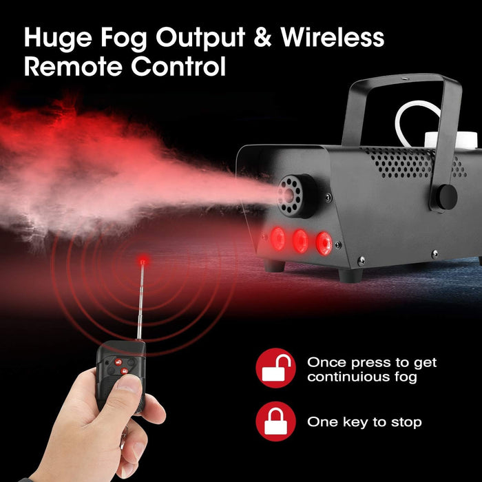 Fog Machine with Lights - 3 Stage LED Lights with 12 Colors & Strobe Effect for Party Wedding Holiday Christmas - Fansteck 500W Upgraded Remote Portable Smoke Machine