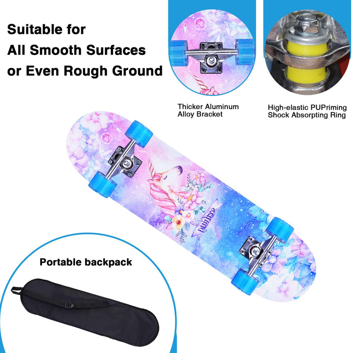 Skateboards for Girls Beginners Kids Teens Adults Women,31''x8'',7-Layer Maple,Double Kick Concave,Fascinating Cool,Solid&Durable Gift (Pink)