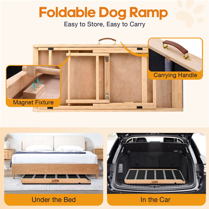 Dog Ramp for Bed - Extra Wide - Excellent Traction, Pet Ramp for Small Large Dogs to Get on Couch Car, Non-Slip Rubber Surface, 17’’W, Hold up to 200lb, Adjustable, Foldable