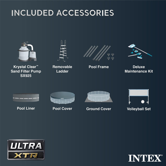 Intex Ultra XTR Frame 14' x 42" Round above Ground Outdoor Swimming Pool Set with Sand Filter Pump, Ground Cloth, Ladder, and Pool Cover