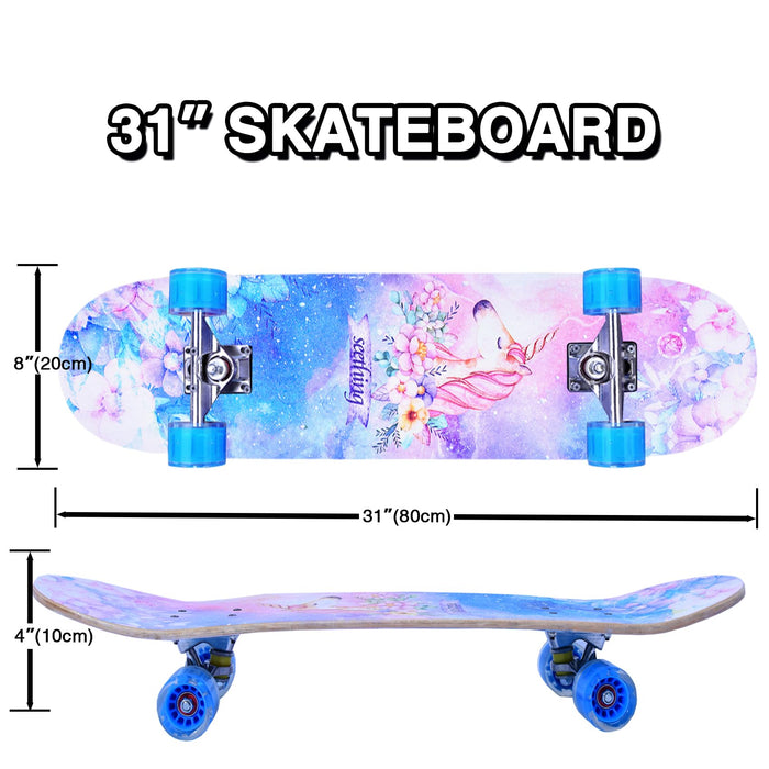 Skateboards for Girls Beginners Kids Teens Adults Women,31''x8'',7-Layer Maple,Double Kick Concave,Fascinating Cool,Solid&Durable Gift (Pink)