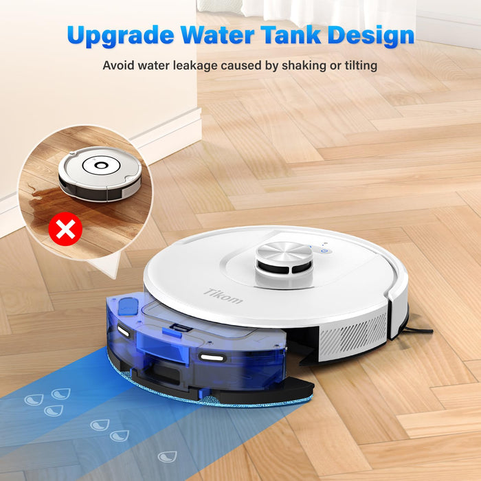 Tikom Robot Vacuum and Mop, L8000 Laser LiDAR Navigation Robotic Vacuum, 150Mins Max, 45dB, 14 No-Go Zones, 20 Virtual Walls, Self-Charging, Good for Pet Hair, Carpet, Hard Floor, White