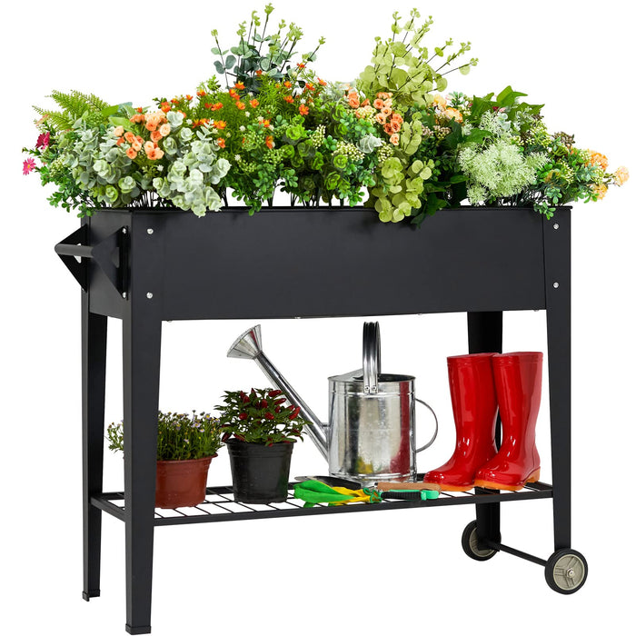 LEETOLLA Elevate Herb Garden Planter Box Outdoor Raised Beds with Legs Wheels for Vegetables Flower Tomato Patio Backyard, Black, Planter